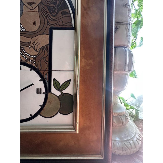 Copper The Muse of Silent Look Alphonse Mucha in Glazed Ceramic Wall Clock, 1970s For Sale - Image 8 of 14