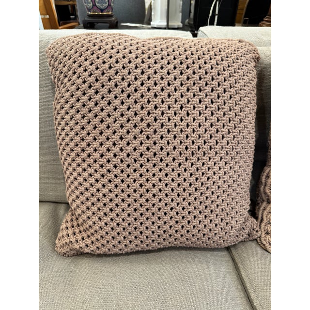 Feather & Down Chunky Knit Mocha Throw Pillows, Pair For Sale - Image 10 of 12