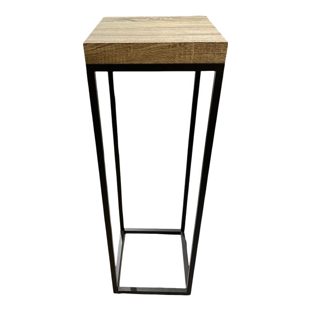 Wood Top Pedestal With Iron Base For Sale