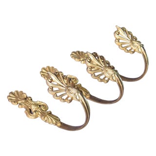 19th Century French Gilt Bronze Curtain Holdbacks with Foliate Scrolls, Set of 3 For Sale