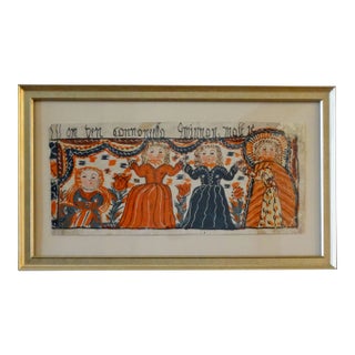 Early 19th-Century Swedish Figural Bonad Folk Art Painting For Sale