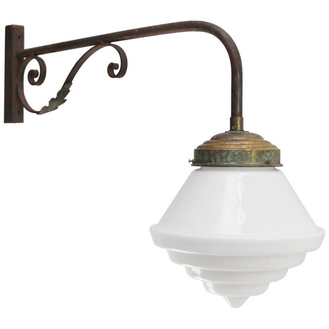 French Cast Iron and Opaline Glass Wall Light For Sale - Image 4 of 8