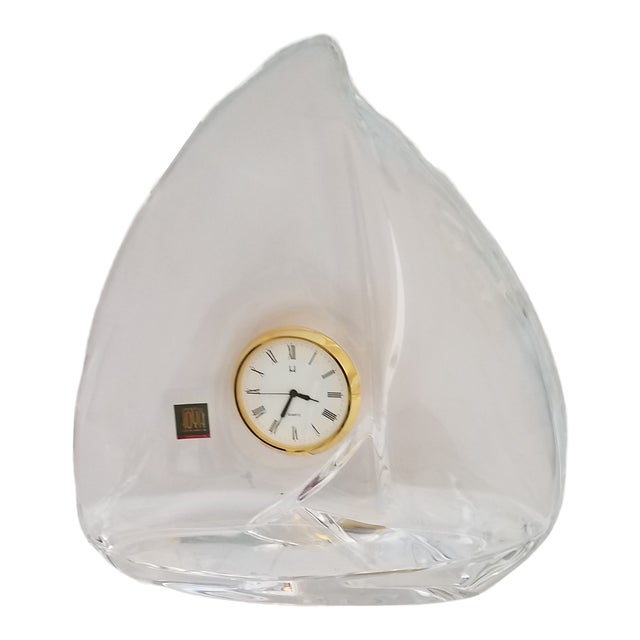 Vintage Hoya Crystal Art Glass Sailboat Quartz Clock For Sale