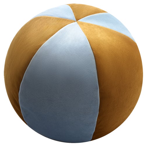 Velvet Ball Cushion in Orange and Light Blue by Lo Decor For Sale