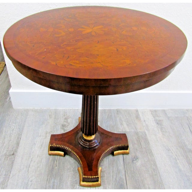 Traditional 1990s Maitland-Smith Empire Pedestal Based Inlaid Marquetry Top Occasional Table For Sale - Image 3 of 11