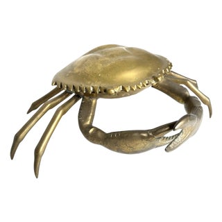 Vintage Large Coastal Brass Crab Sculpture Lidded Box For Sale