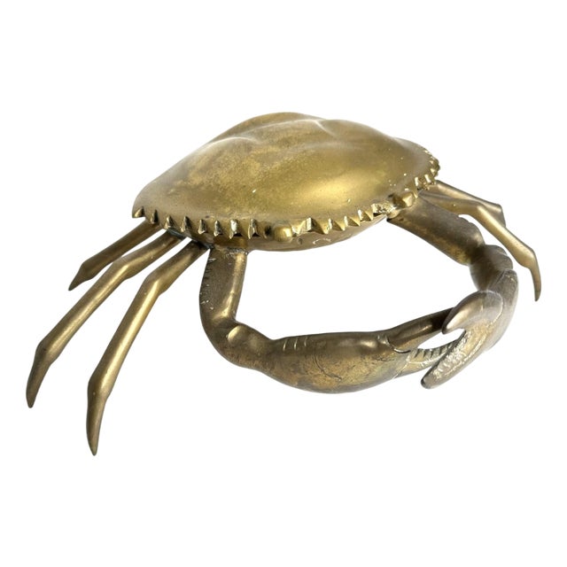 Vintage Large Coastal Brass Crab Sculpture Lidded Box For Sale
