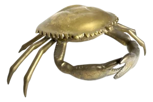 Vintage Large Coastal Brass Crab Sculpture Lidded Box
