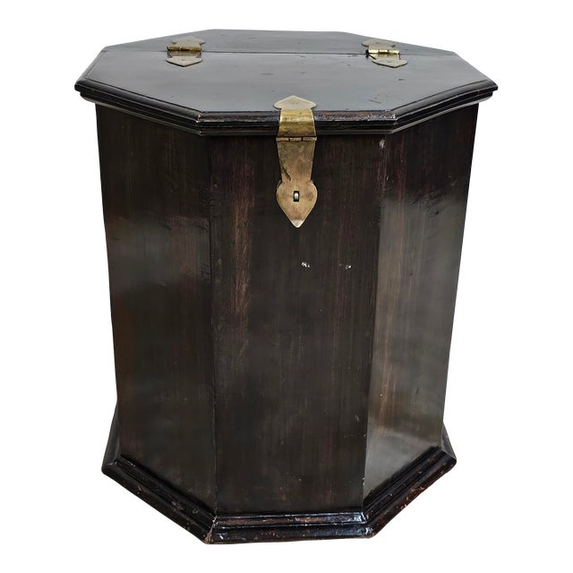 South East Asian Octogonal Hardwood Brass Hinged Storage Side Table Cabinet For Sale