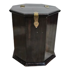 South East Asian Octogonal Hardwood Brass Hinged Storage Side Table Cabinet