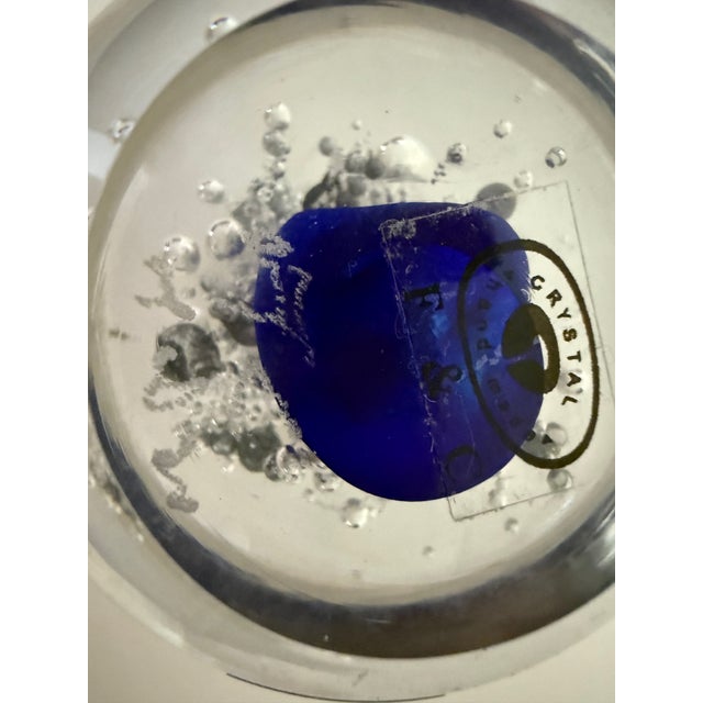 Late 20th Century VTG F&c Crystal Art Glass Paperweight Controlled Bubble; Signed; Made in Poland For Sale - Image 5 of 7