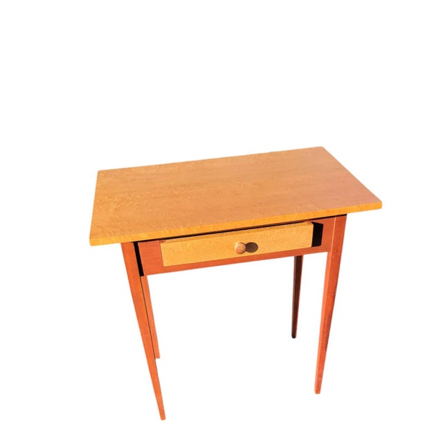 Brown Vintage 1970s Birdseye Maple Shaker Style Hall Table W/ Drawer – Solid Wood For Sale - Image 8 of 18