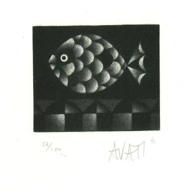 Fish - Original Etching on Paper by Mario Avati - 1960s 1960s For Sale - Image 3 of 3