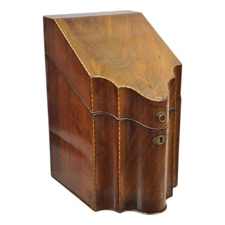 Antique George III Georgian Mahogany & Satinwood Inlay Buffet Knife Box For Sale