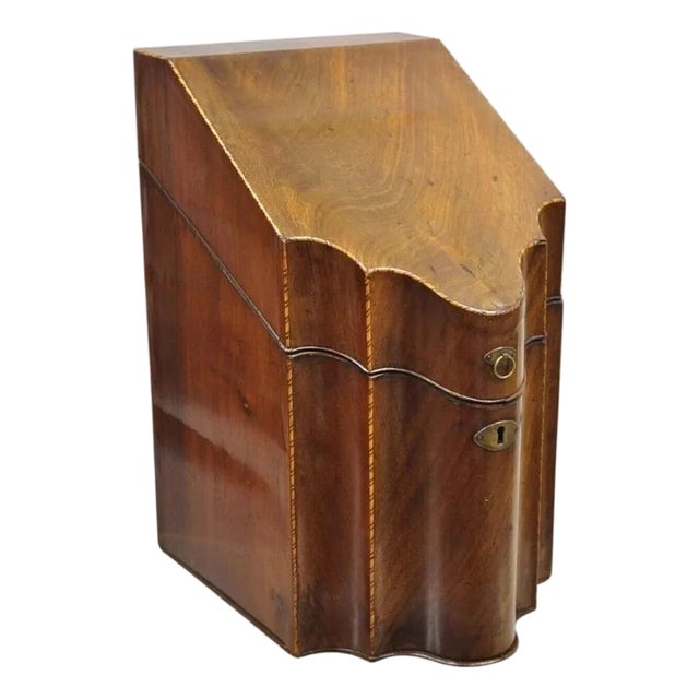 Antique George III Georgian Mahogany & Satinwood Inlay Buffet Knife Box For Sale