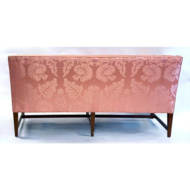 Vintage Peach Silk Damask Upholstered Sofa For Sale - Image 4 of 11