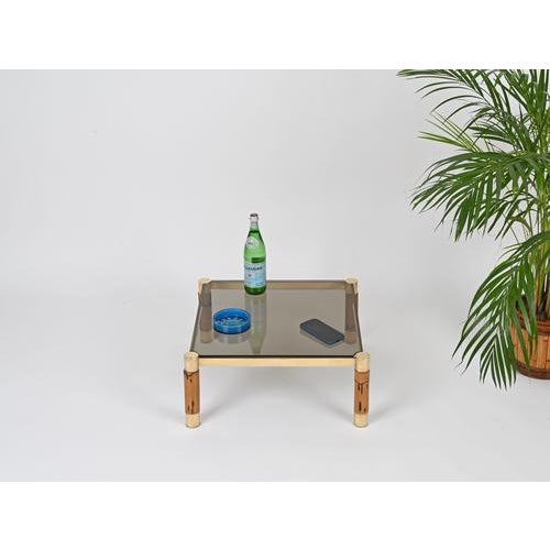 Wood Italian Brass and Bamboo Coffee Table, 1970s For Sale - Image 7 of 14