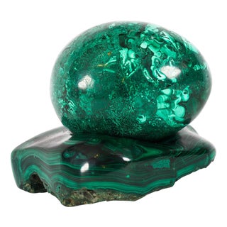 Antique Art Deco Russian Polished Malachite Egg and Stand, 1930s For Sale