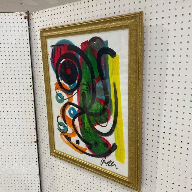 Abstract Original Peter Keil - Miro Style Green Abstract Framed Painting For Sale - Image 3 of 6