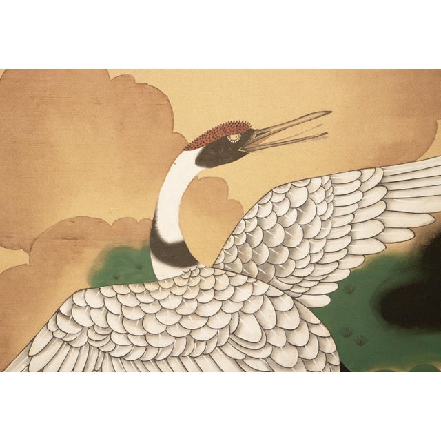 Large 1950s Japanese or Chinoiserie Style Painted Silk Screen For Sale - Image 9 of 17