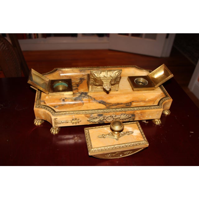 French Napoleon III Onyx and Ormolu Inkstand Set , C. 1870-1890 Excellent For Sale - Image 4 of 12