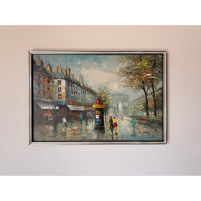 Vintage Burnett Parisian Street Scene Oil on Canvas Painting – Framed For Sale - Image 4 of 13