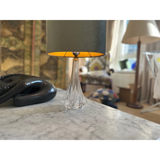 French Crystal Table Lamp with Sage Velvet Shade from Sevres, 1970s For Sale - Image 17 of 17