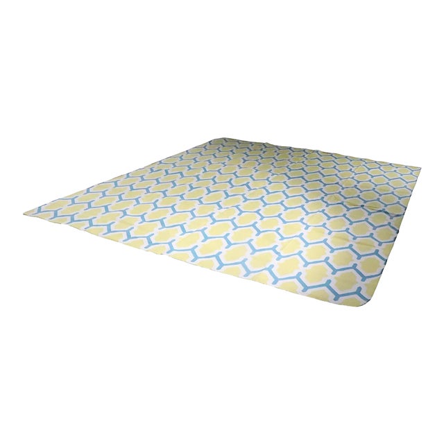 Geometric Yellow Turquoise and Cream Dhurrie Carpet Made in Nepal for the Rug Company For Sale