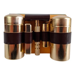 Mid-Century Modern Brass Travel Shaving Kit in Leatherette Case, 1960 For Sale