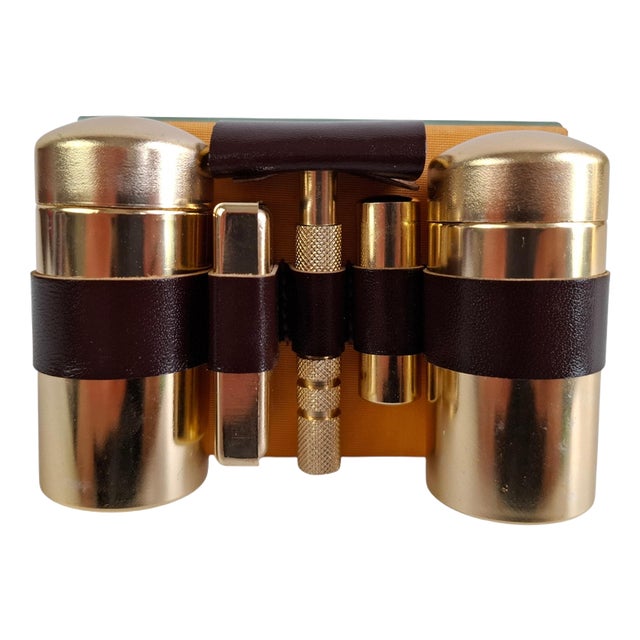 Mid-Century Modern Brass Travel Shaving Kit in Leatherette Case, 1960 For Sale