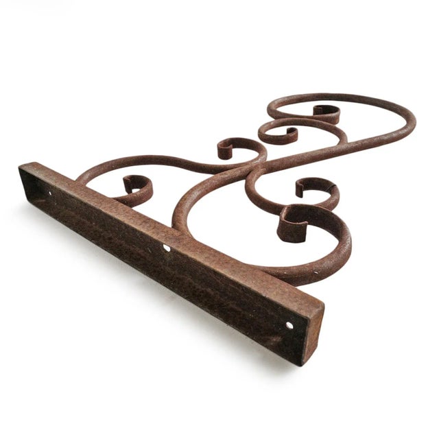 Mid 20th Century Vintage Iron Rust Scroll Bracket XL For Sale - Image 5 of 8