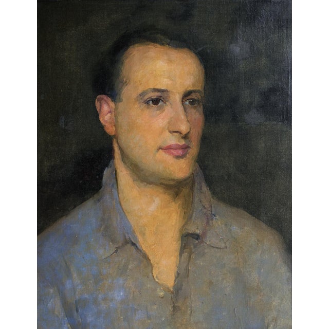 English Captivating Portrait of a Man in an Open Shirt, Original Antique Oil Painting, Early 20th Century For Sale - Image 3 of 11