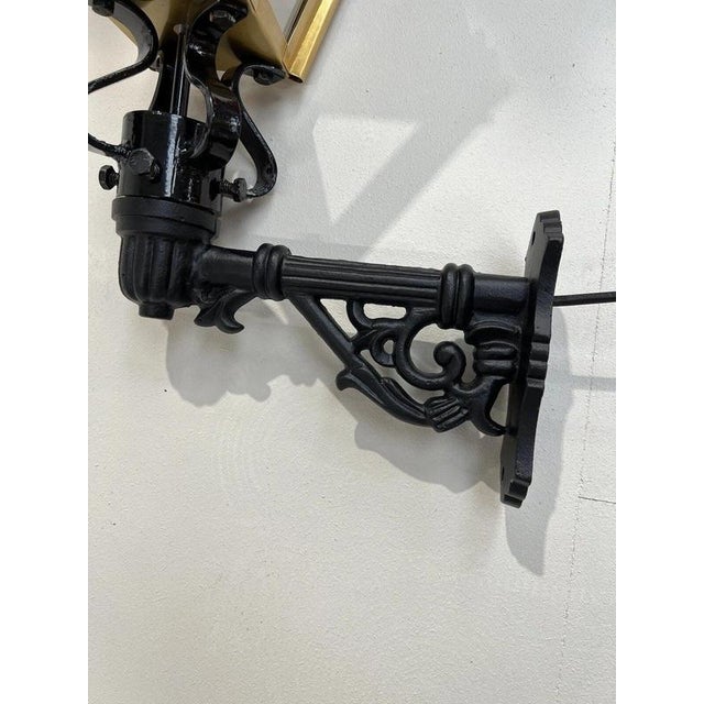 Brown Traditional Brass Wall Lantern with Ornate Cast Iron Bracket For Sale - Image 8 of 15