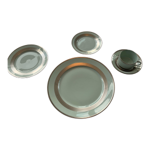4 Place Settings of 5 Piece CH.Field Haviland Limoges, Giverney Celadon Body , Platinumbands/Trim