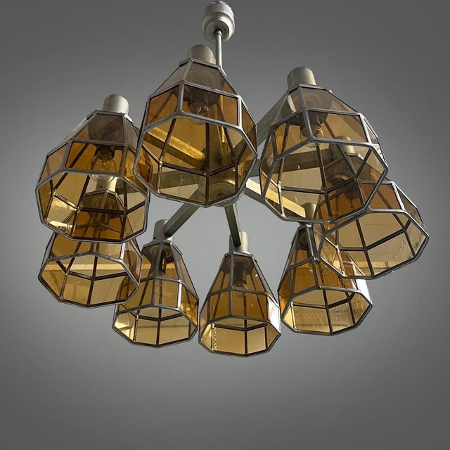 Art Deco German Chandelier in Yellow Glass and Metal, 1930s For Sale - Image 10 of 18
