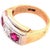 Gold 14 Karat Yellow and White Gold Three-Stone Diamond and Ruby Band Ring For Sale - Image 8 of 10