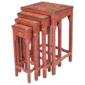 Chinese Red Lacquered Nest of Quarteto Tables