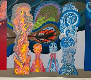 Wolfgang Hutter, Austrian Psychedelic Abstract Fire Tower Water Tower Silkscreen Wolfgang Hutter, 1974