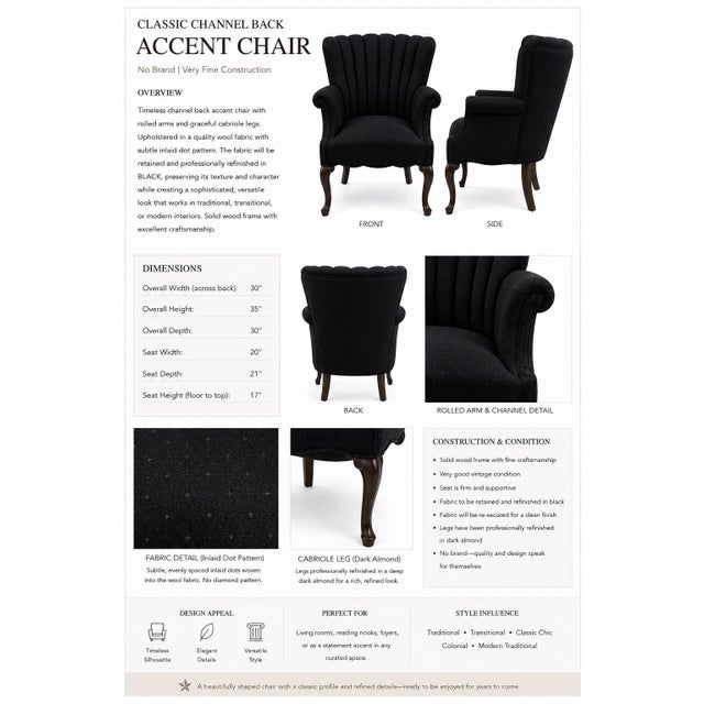 1940s Sculptural Channel-Back Lounge Chair in Black Textured Upholstery For Sale - Image 4 of 4