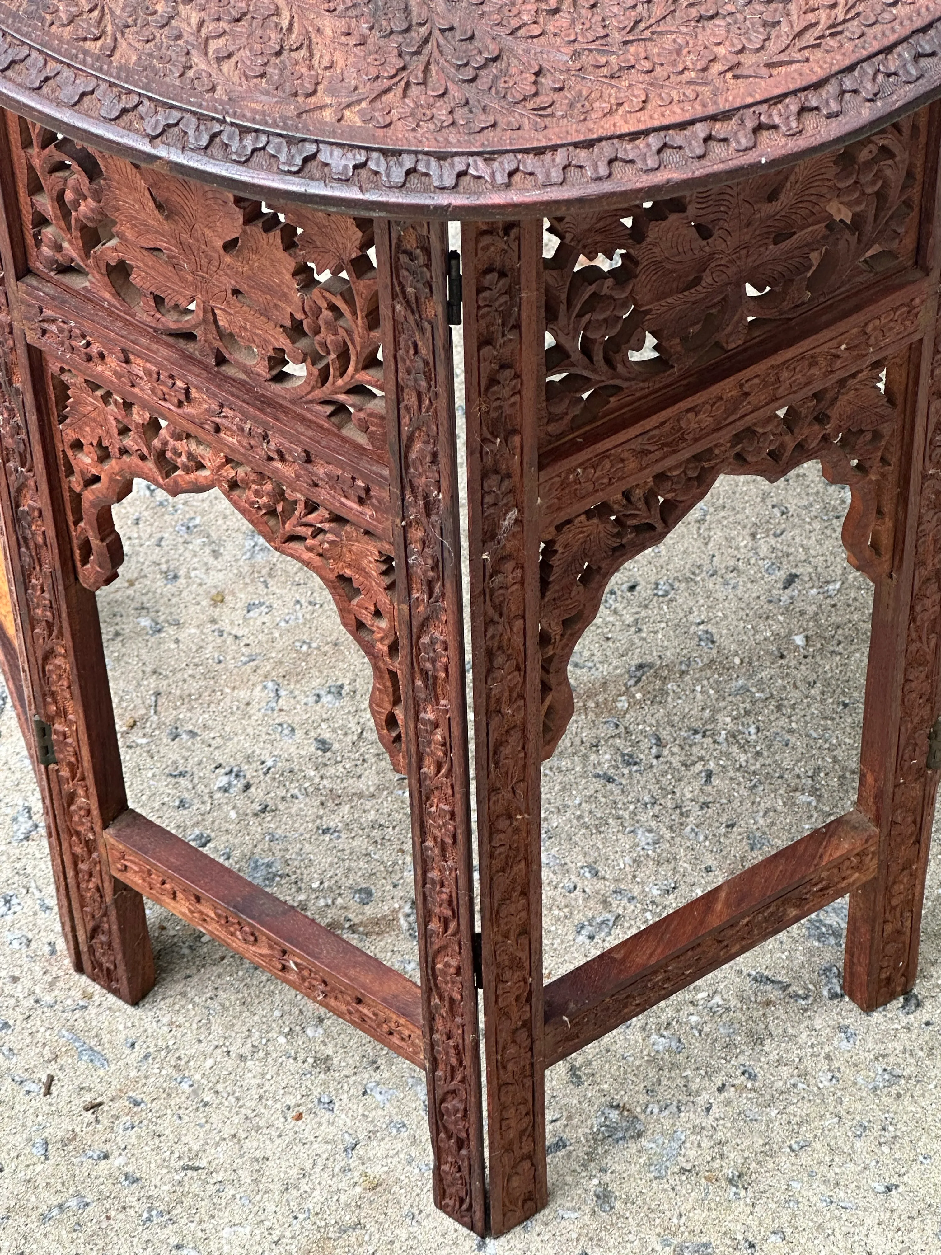 Vintage Anglo-Indian Moroccan Folding Table With Brass Inlay