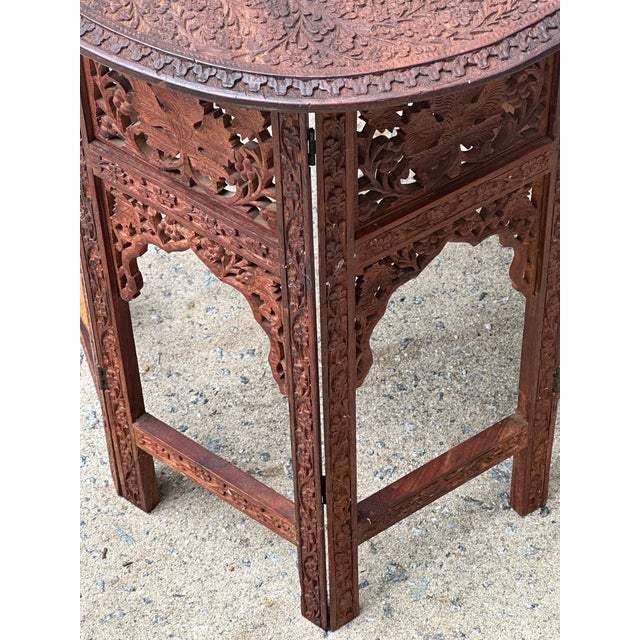 Wood Vintage Anglo-Indian Moroccan Folding Table With Brass Inlay For Sale - Image 7 of 12