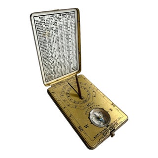 Antique Ansonia Sun Watch Portable Pocket Brass Sundial Compass For Sale
