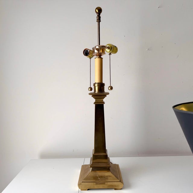 Late 20th Century Late 20th Century Chapman Style Brass Two Socket Lamp For Sale - Image 5 of 12