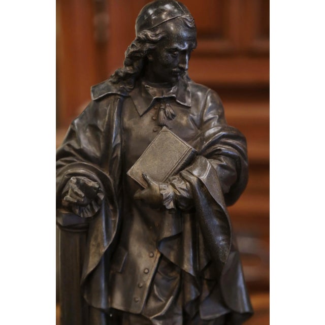 Metal 19th Century Patinated Spelter Figure of French Philosopher Blaise Pascal For Sale - Image 7 of 13