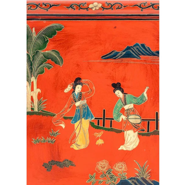Wood Antique Chinese Red Lacquer Painted Cabinet on Stand, Late Qing Dynasty, Circa 1880–1920 For Sale - Image 7 of 8
