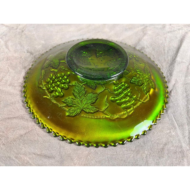 Traditional Signed Antique Northwood "Grape and Cable" Green Carnival Glass Plate For Sale - Image 3 of 11
