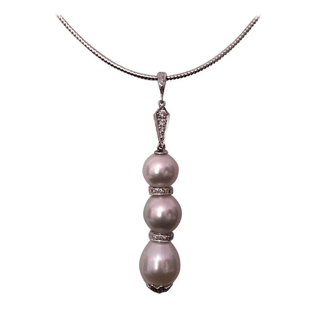 Metal Diamond South Sea Pearl Necklace 14k Gold Italy Certified For Sale - Image 7 of 10