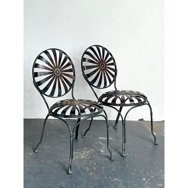 Vintage Boho Wrought Iron “Sunburst” Dining Chairs After Francois Carre - A Pair For Sale In West Palm - Image 6 of 11