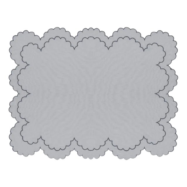 BILBAO Grey Embroidered Linen Placemat from Los Encajeros For Sale