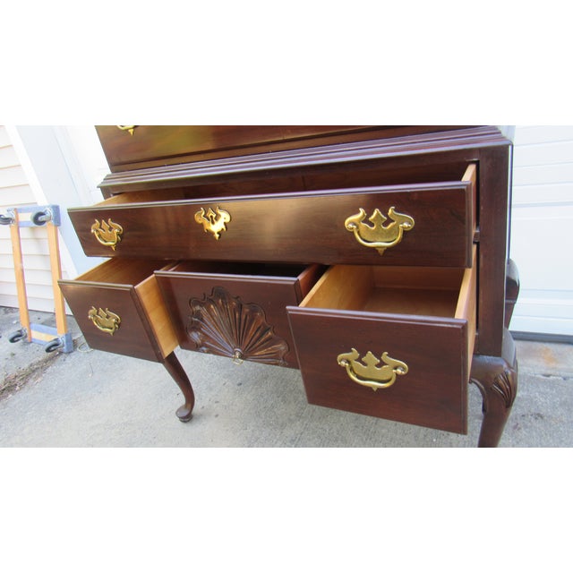 1980s Ethan Allen Highboy Chest of Drawers Cherry Chippendale 2 Pieces For Sale - Image 10 of 11